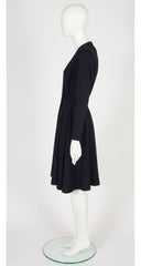 1987 S/S Black Wool Jersey Plunge Neck Wrap Dress