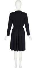 1987 S/S Black Wool Jersey Plunge Neck Wrap Dress