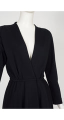1987 S/S Black Wool Jersey Plunge Neck Wrap Dress