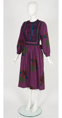 1983 F/W Ad Campaign Floral Plum Cotton Bib Dress