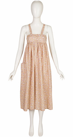 1970s Liberty Cherry Print Crossback Cotton Midi Dress