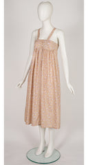 1970s Liberty Cherry Print Crossback Cotton Midi Dress