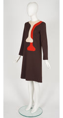 1970s Space Age Brown Wool Jersey Dress