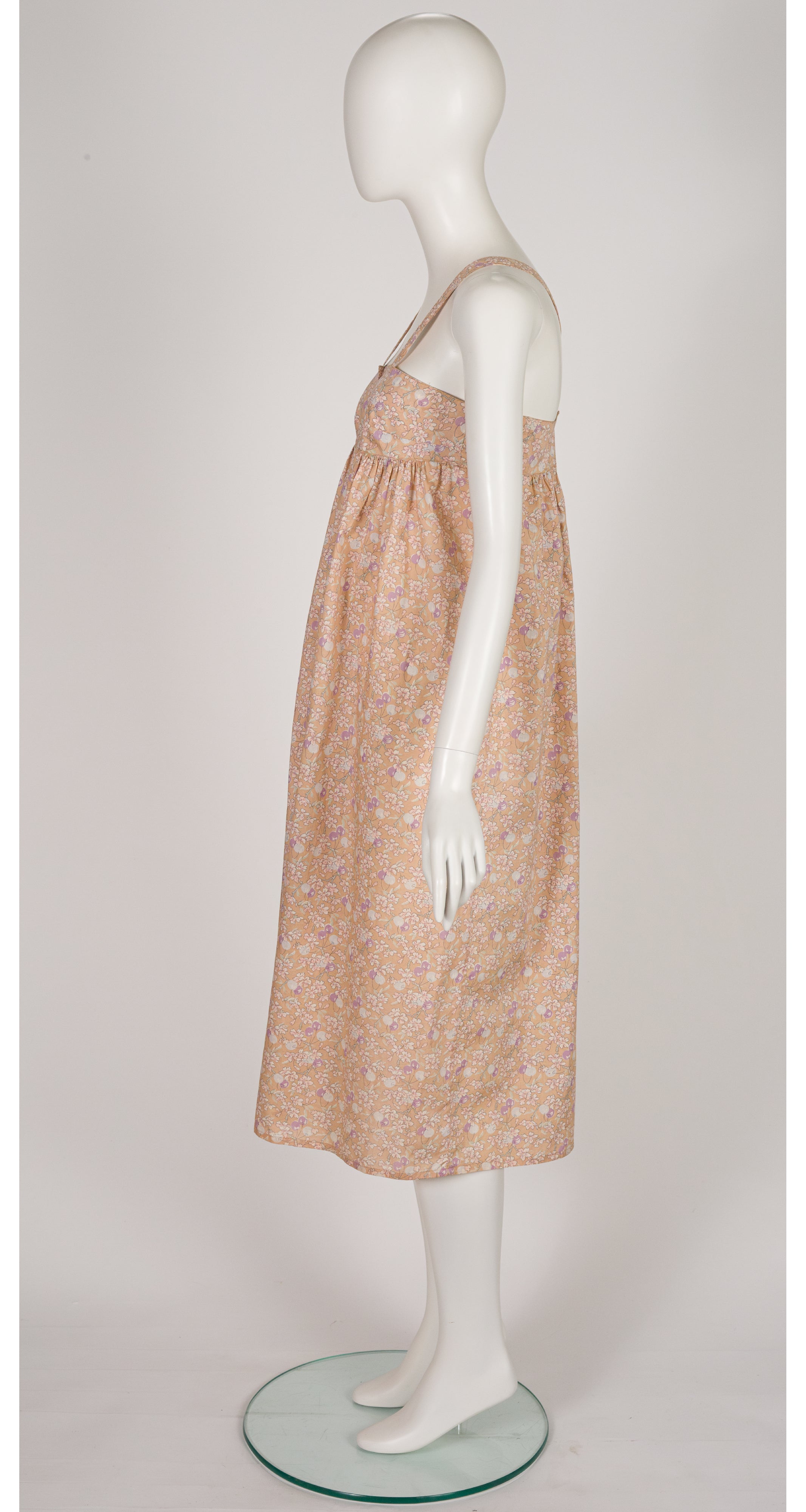 1970s Liberty Cherry Print Crossback Cotton Midi Dress