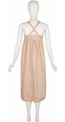 1970s Liberty Cherry Print Crossback Cotton Midi Dress
