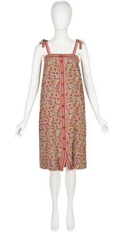 1978 S/S Pear Print Silk Tie-Strap Shift Dress