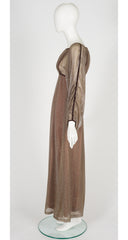 1970s Bronze Lurex Empire Waist Evening Gown