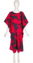 1970s Graphic Print Cotton Caftan Jumpsuit