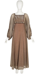1970s Bronze Lurex Empire Waist Evening Gown