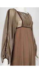 1970s Bronze Lurex Empire Waist Evening Gown