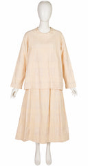 1980s Embroidered Cream Cotton Top & Skirt Set