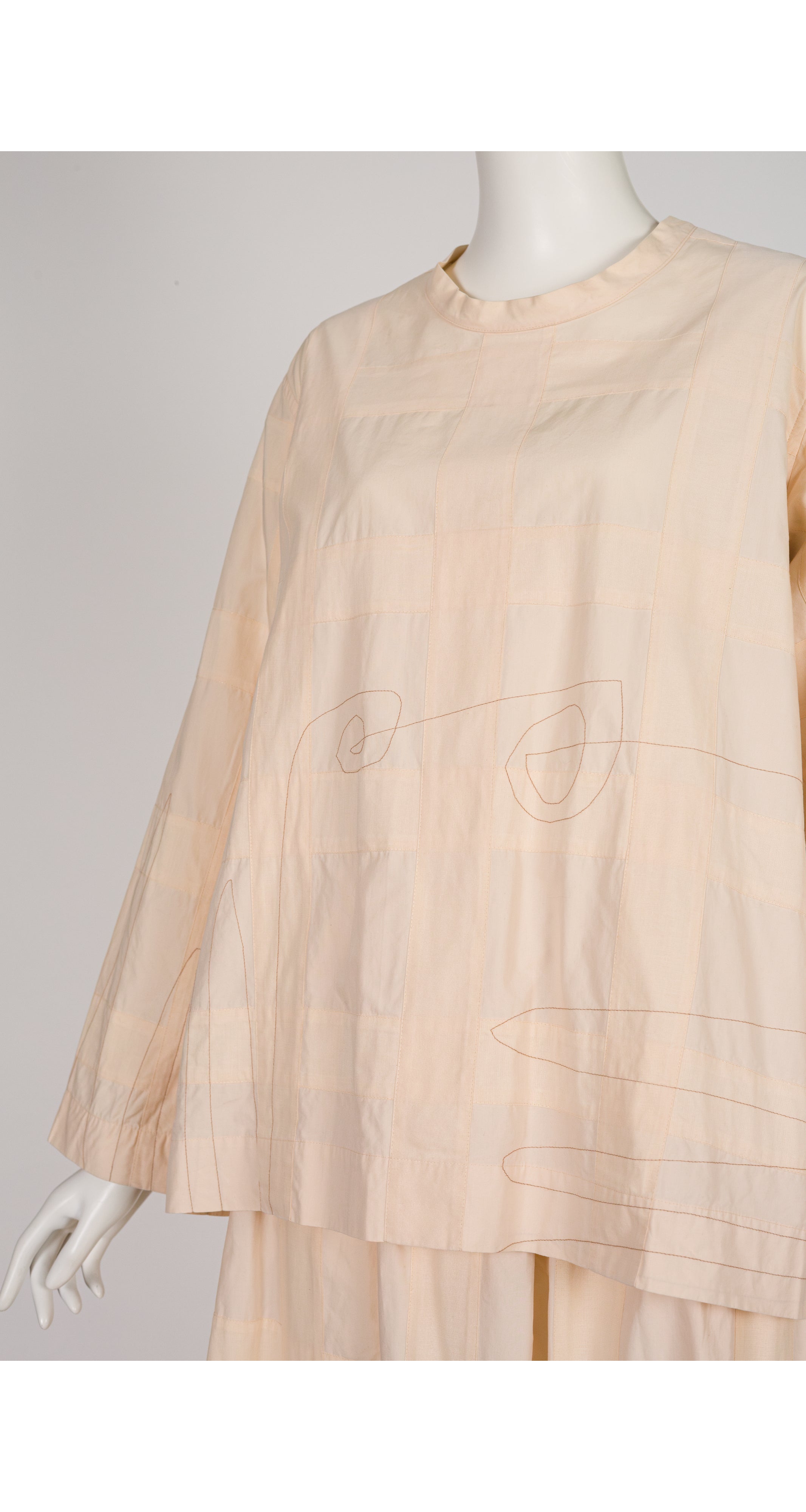 1980s Embroidered Cream Cotton Top & Skirt Set