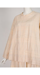 1980s Embroidered Cream Cotton Top & Skirt Set