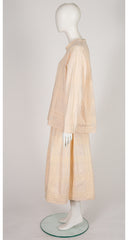 1980s Embroidered Cream Cotton Top & Skirt Set
