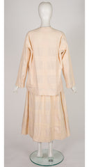 1980s Embroidered Cream Cotton Top & Skirt Set