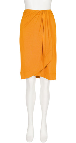 2000s Tangerine Viscose Jersey Draped Faux-Wrap Skirt