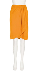 2000s Tangerine Viscose Jersey Draped Faux-Wrap Skirt