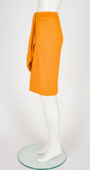 2000s Tangerine Viscose Jersey Draped Faux-Wrap Skirt