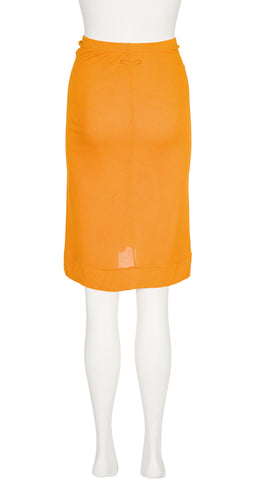 2000s Tangerine Viscose Jersey Draped Faux-Wrap Skirt
