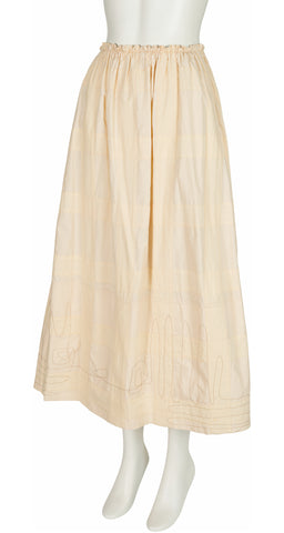 1980s Embroidered Cream Cotton Top & Skirt Set