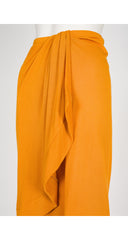 2000s Tangerine Viscose Jersey Draped Faux-Wrap Skirt