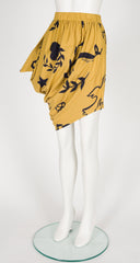 1980s Novelty Print Cotton Jersey Draped Asymmetrical Skirt