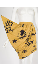 1980s Novelty Print Cotton Jersey Draped Asymmetrical Skirt