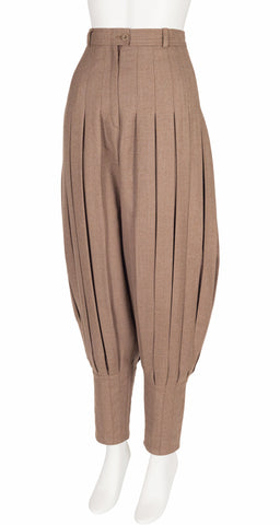 1980s Beige Wool Accordion Jodhpur Pants