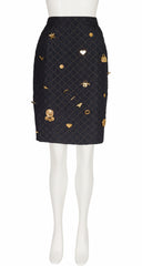 1990 F/W Black & Gold Charm Quilted Pencil Skirt