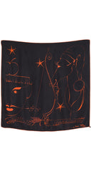 1950s "Le Zodiaque" Orange & Black Silk Twill Scarf