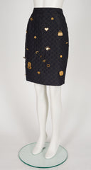 1990 F/W Black & Gold Charm Quilted Pencil Skirt