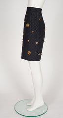 1990 F/W Black & Gold Charm Quilted Pencil Skirt