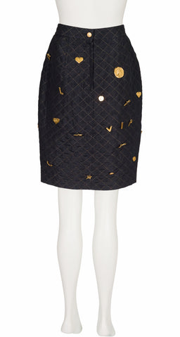 1990 F/W Black & Gold Charm Quilted Pencil Skirt