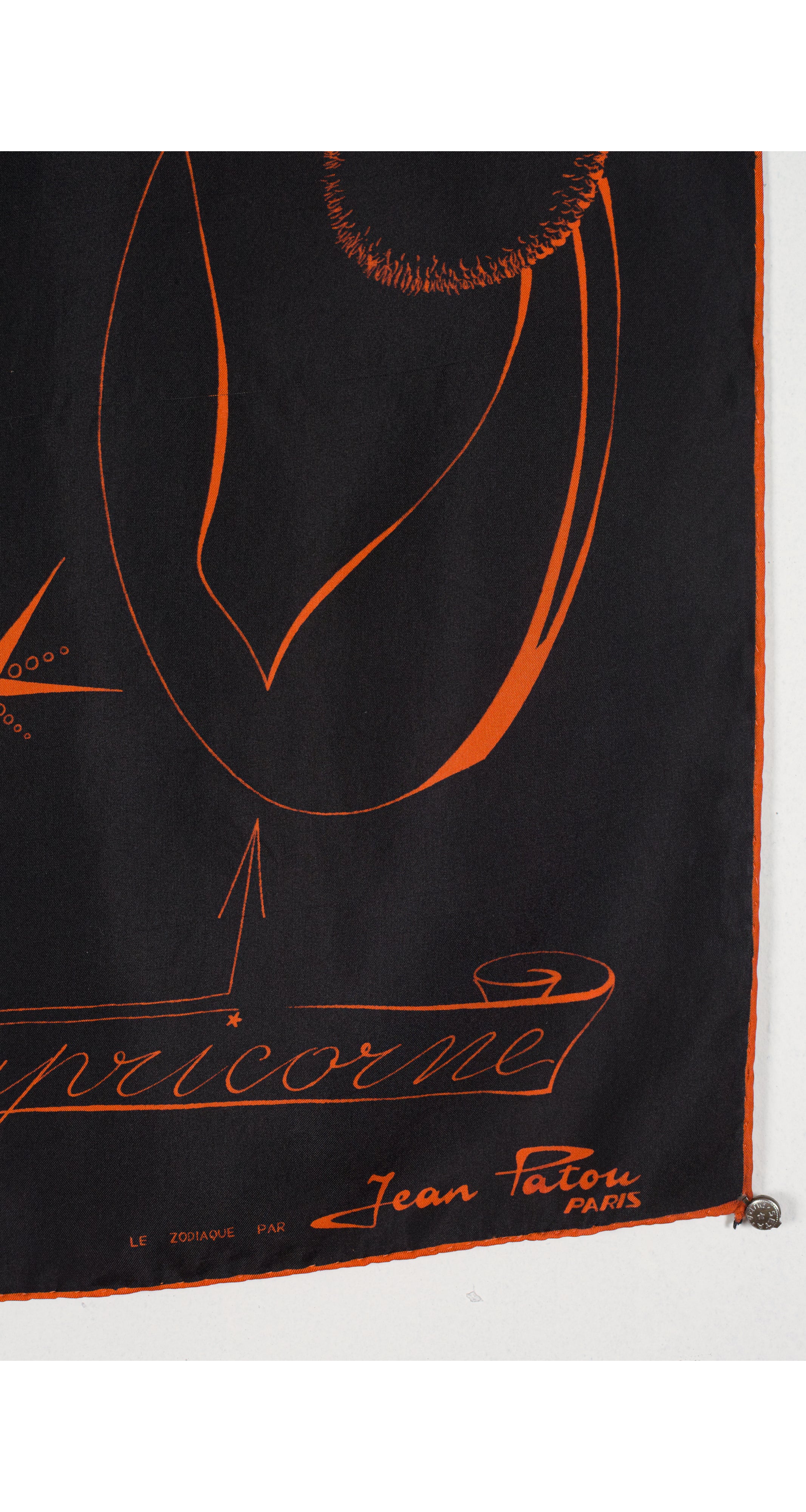 1950s "Le Zodiaque" Orange & Black Silk Twill Scarf