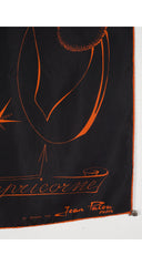 1950s "Le Zodiaque" Orange & Black Silk Twill Scarf