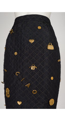 1990 F/W Black & Gold Charm Quilted Pencil Skirt