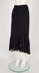 1987 S/S Gold Trim Black Rayon Crepe Jacket & Skirt Set