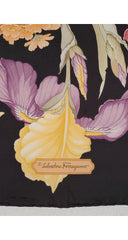 1990s Floral Pastel & Gray Silk Twill Scarf