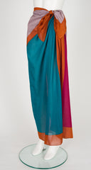 1980s Color Block Cotton Beach Pareo Wrap