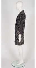 1990 F/W Gray Leopard Print Trench Coat & Skirt Set
