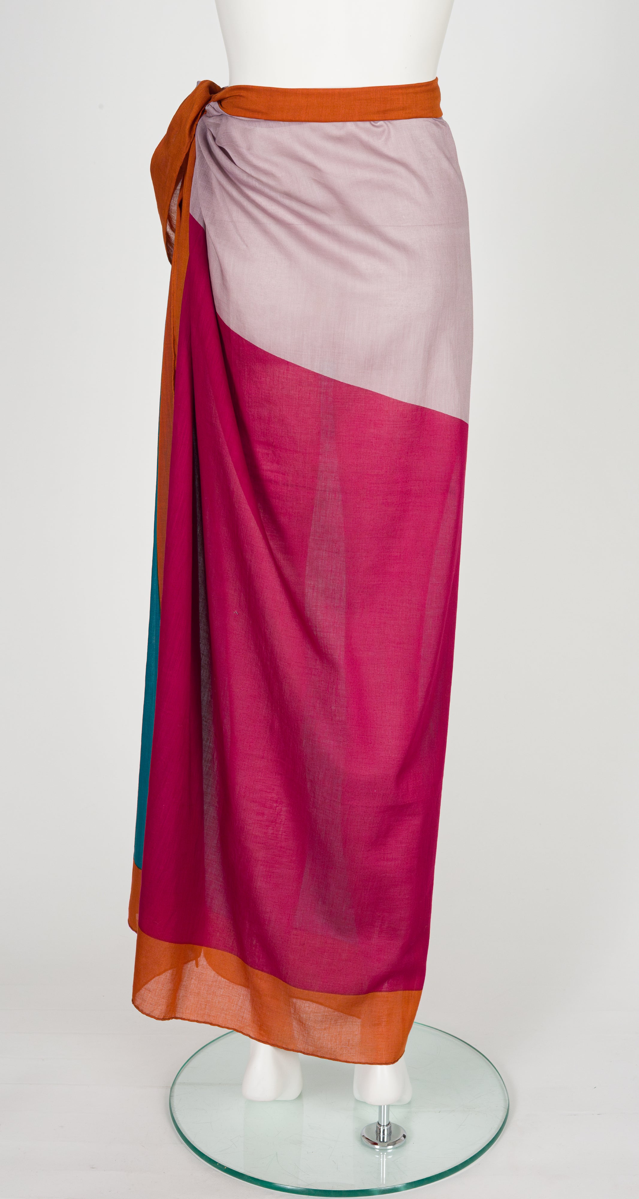 1980s Color Block Cotton Beach Pareo Wrap