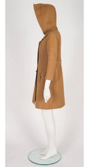 1960s/1970s Brown Cotton Canvas & Tweed Hooded Coat