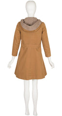 1960s/1970s Brown Cotton Canvas & Tweed Hooded Coat