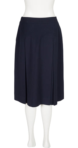 1980s Horsebit Navy Wool Gabardine Pleated Skirt