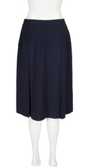 1980s Horsebit Navy Wool Gabardine Pleated Skirt