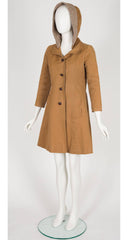 1960s/1970s Brown Cotton Canvas & Tweed Hooded Coat