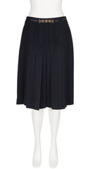 1980s Chainlink Black Wool Gabardine Pleated Skirt