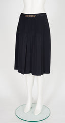 1980s Chainlink Black Wool Gabardine Pleated Skirt