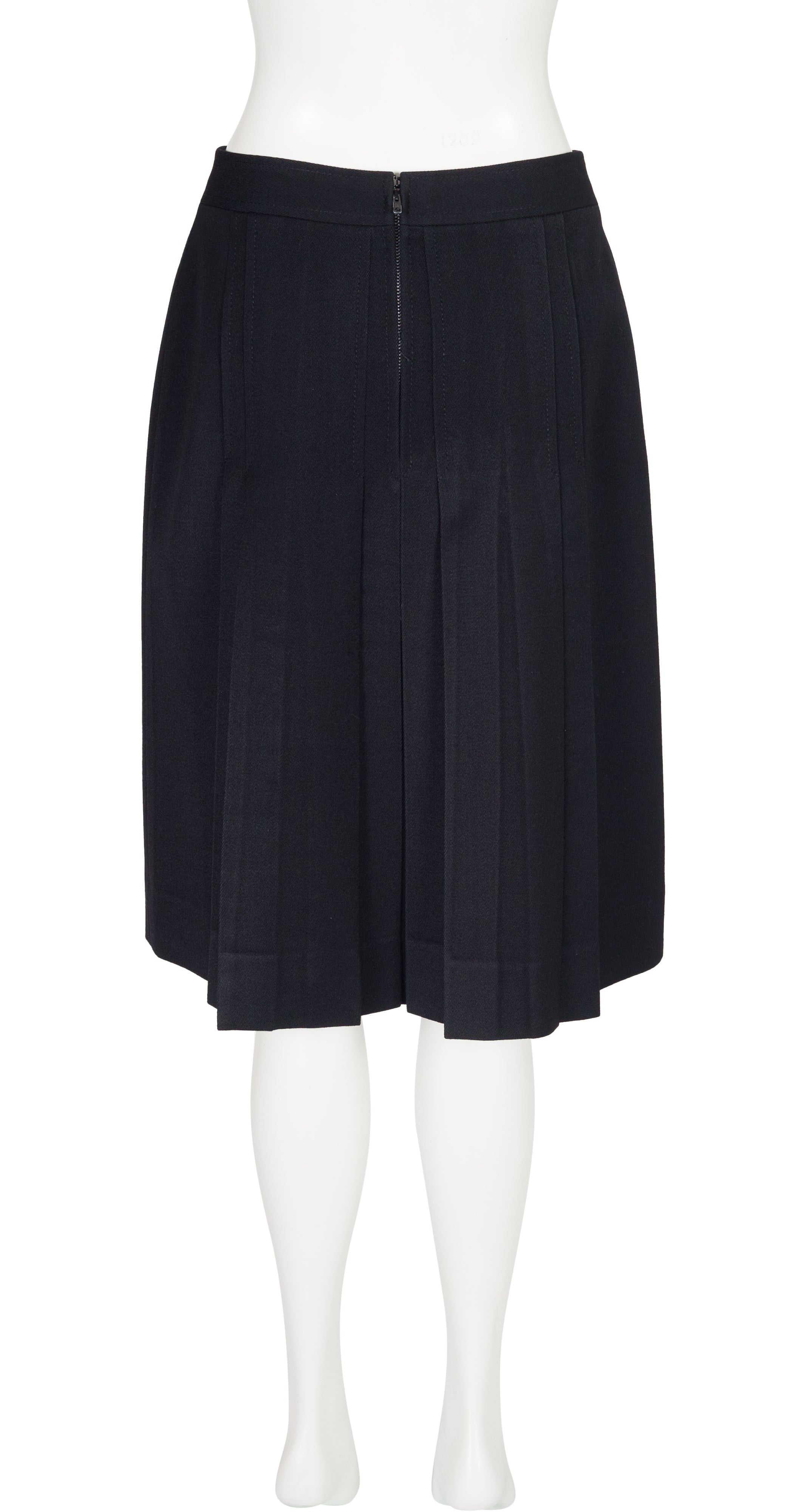 1980s Chainlink Black Wool Gabardine Pleated Skirt