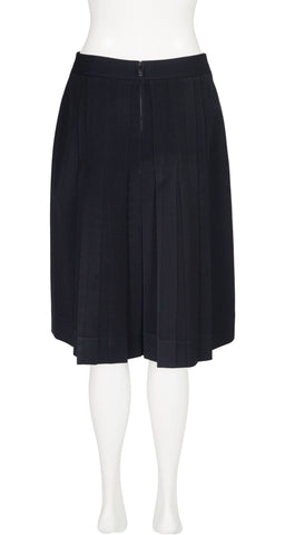 1980s Chainlink Black Wool Gabardine Pleated Skirt